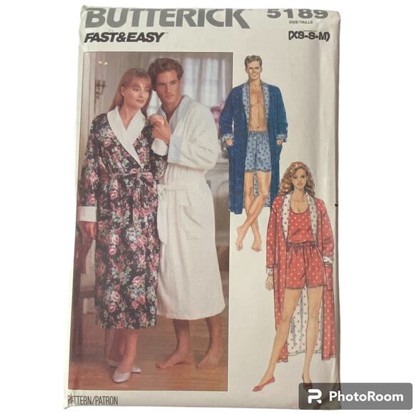 Butterick 5189 Pattern Top Unisex Lounge Robe Shorts Miss XS - M Very Easy - Picture 2 of 5